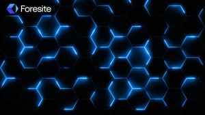 Foresite logo on a background of randomly blue-lit hexagons